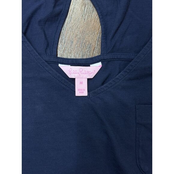 Lilly Pulitzer M Blue V-Neck Knee-Length Dress Back Keyhole 100% Pima Cotton - Picture 7 of 9